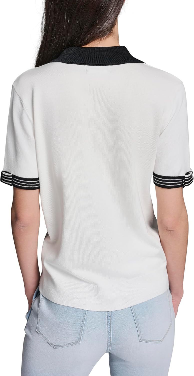 Karl Lagerfeld Women's Johnny Collar V-Neck Rosette Button Sweater