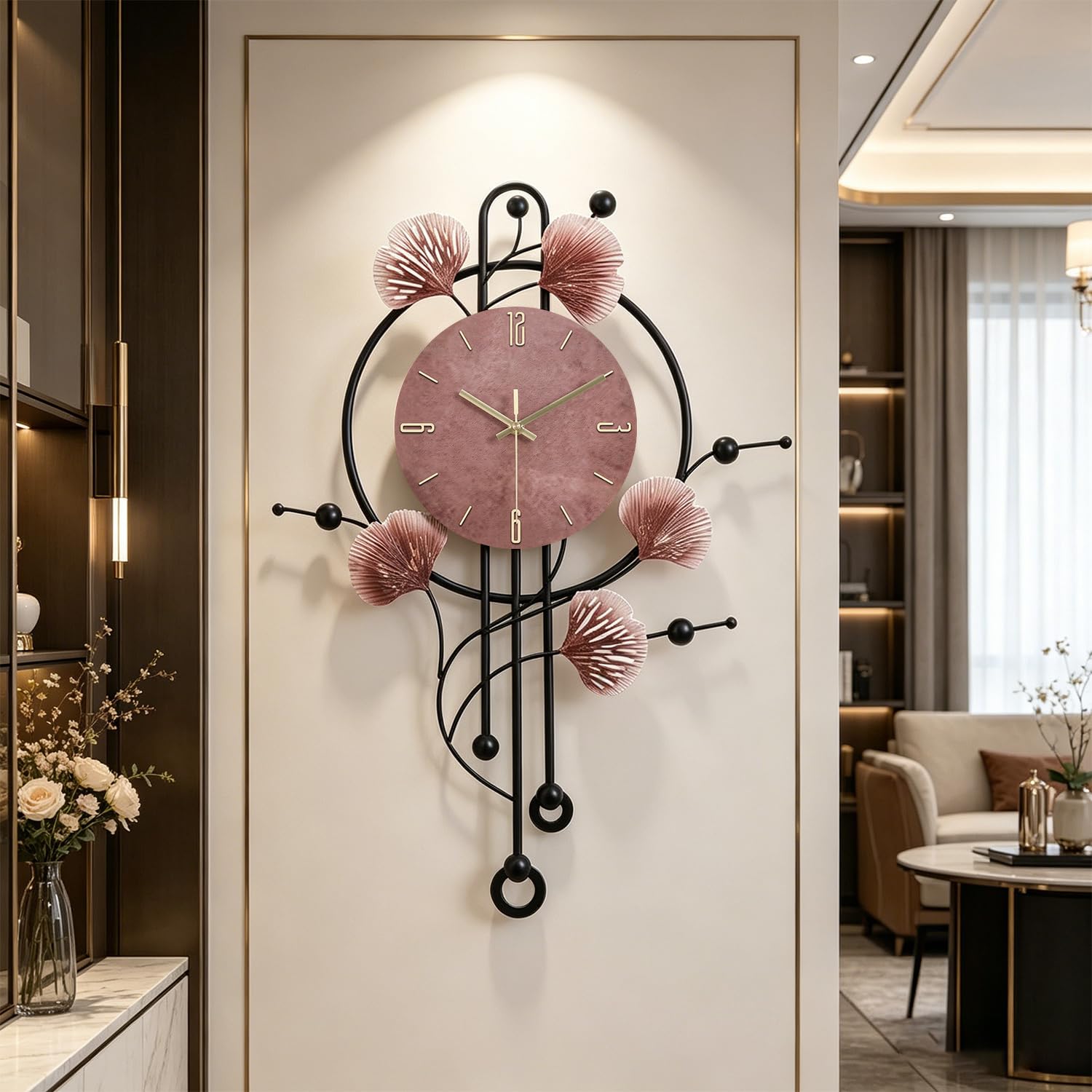 EMITDOOG Wall Clock,Large Decoration Wall Clocks for Living Room,Silent Non Ticking,Battery Operated Oversized Round Modern Clock for Bedroom,Farmhouse,Office Wall Decor /27.5 * 18.8Inch Brown