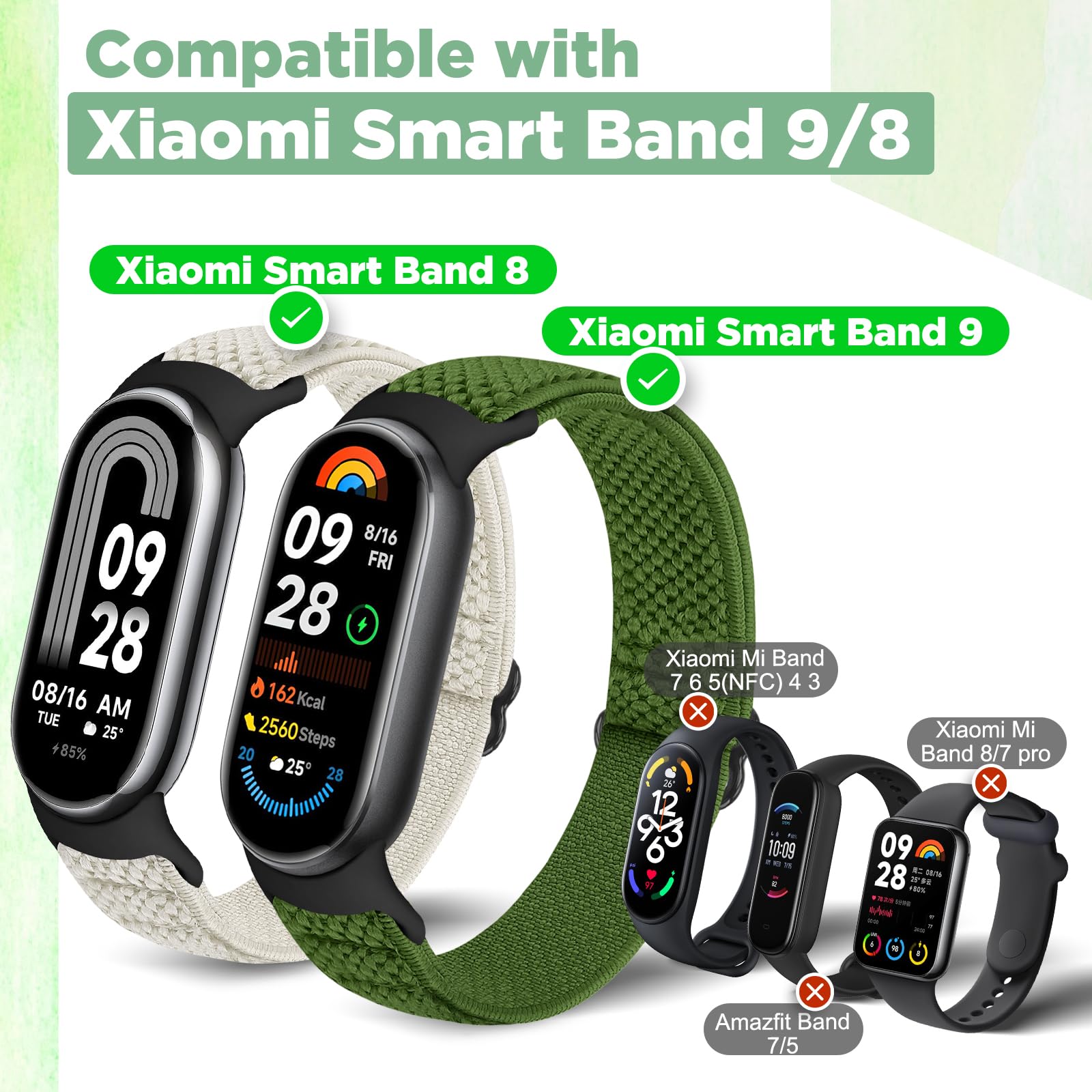 Runostrich Elastic Nylon Watch Strap Compatible with Xiaomi Smart Band 9/Xiaomi Smart Band 8 Sports Strap Soft Watch Band Adjustable Replacement Band for Women Men - Image 2