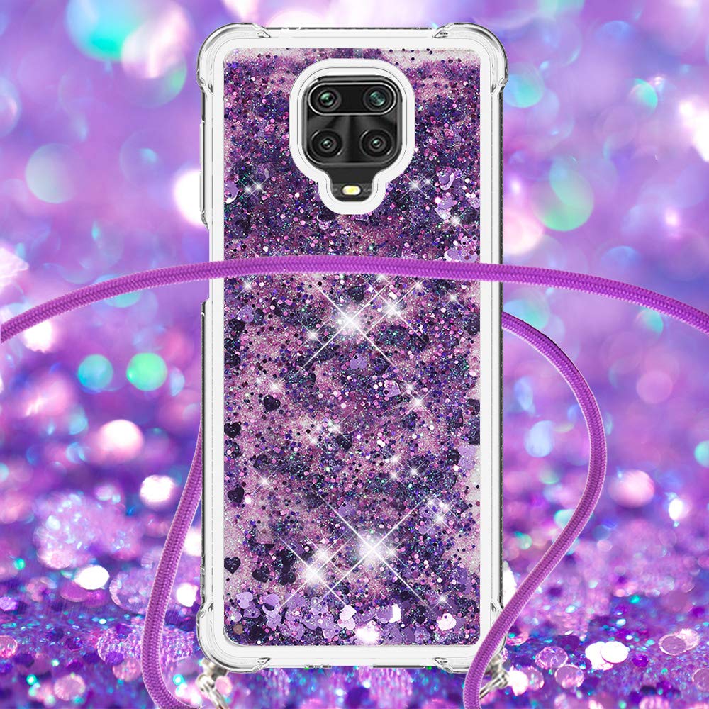 Glitzer-Treibsand Handyhülle Mit Halskette Für Xiaomi Redmi Note 10S/10 4G - TPU Schutzhülle Mit Beweglichem Glitzer & Verstellbarem Band (Pink)
