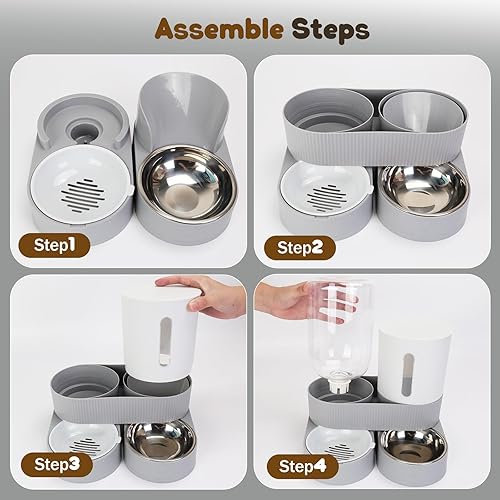 Miniatura 5 de Alimentador automático para perros y dispensador de agua, dispensador de agua y alimentos para mascotas 2 en 1, bebedero para mascotas de 2.6 L,