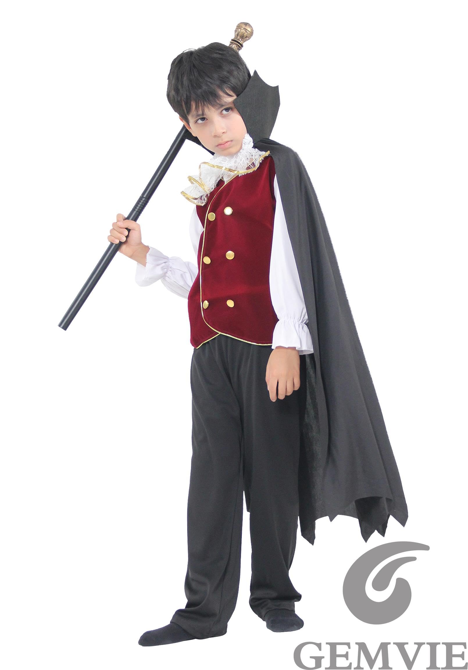 GEMVIE Costume da vampiro 4-12 Anni per bambini e ragazzi Dracula Twilight Costume di Travestimento Royal Halloween Carnevale Mantello Vampiro Cosplay Nero