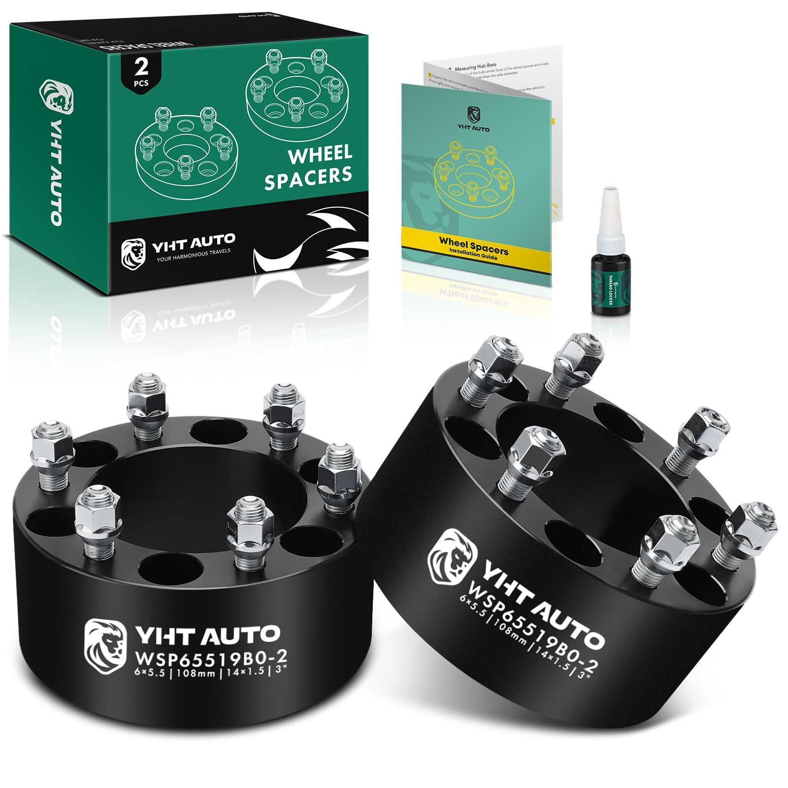 YHTAUTO 6x5.5 Wheel Spacers 3" Fits Chevy, GMC, Cadillac Models, Silverado, Sierra, Escalade, Tahoe, Yukon, C/K, Express, 6x139.7mm Tire Spacers w/ M14x1.5 108mm Hub Bore 6 Lug 2PCS Wheel Adapters