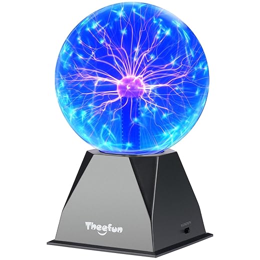 Theefun Lámpara de Plasma 6 Pulgadas, Bola de Plasma Mágica Interactiva Touch y Sonido, Bola Plasma Educativa de Física, Lámpara Decorativa para Fiestas y Regalo de Cumpleaños (Azul)