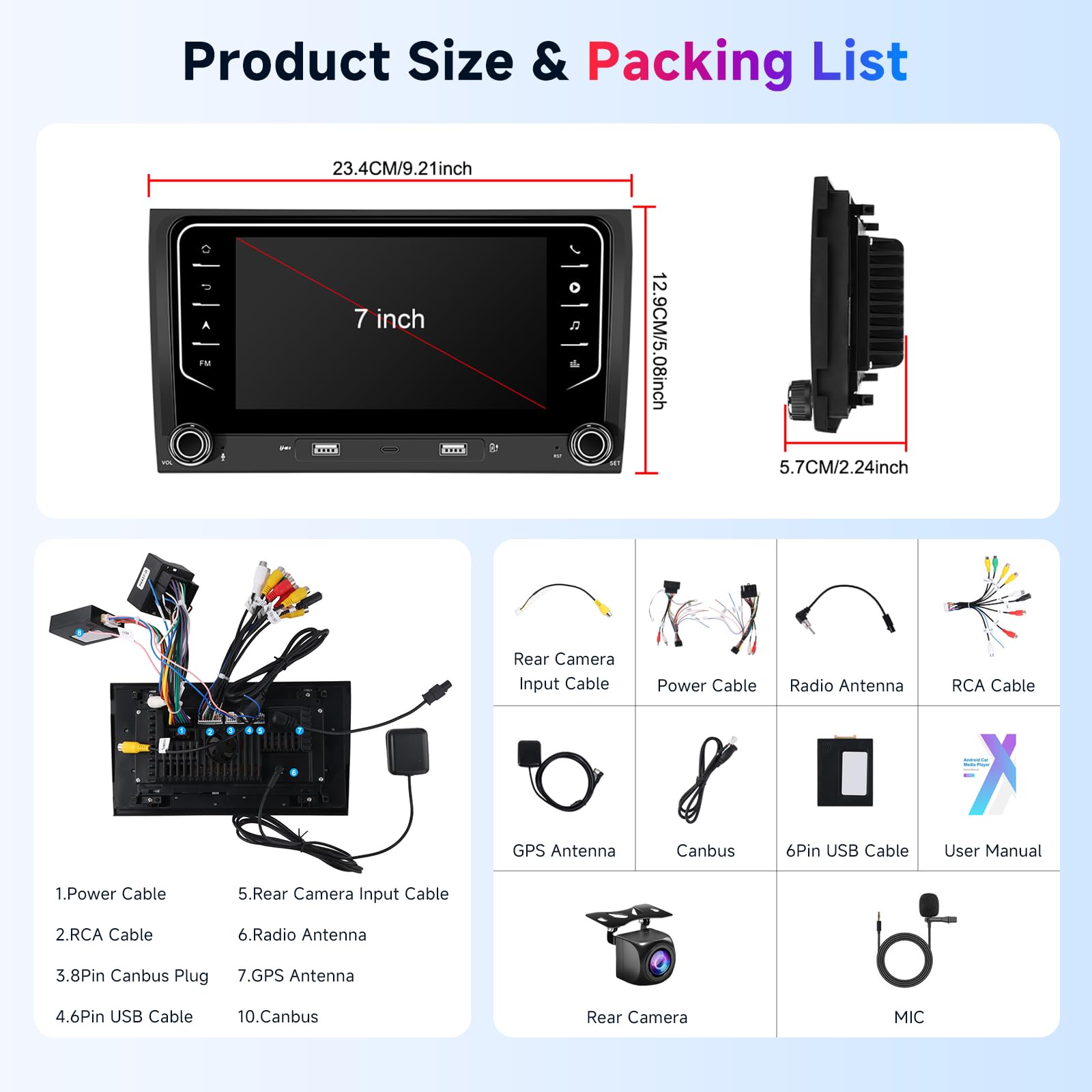 Hodozzy 2GB+64GB Android Autoradio per Audi A4 S4 RS4 B5 B6 B7 Seat Exeo con Wireless Carplay Android Auto, 7 Pollici Touchscreen Stereo 2 Din Schermo con GPS Wifi Bluetooth DSP FM/RDS con Telecamera