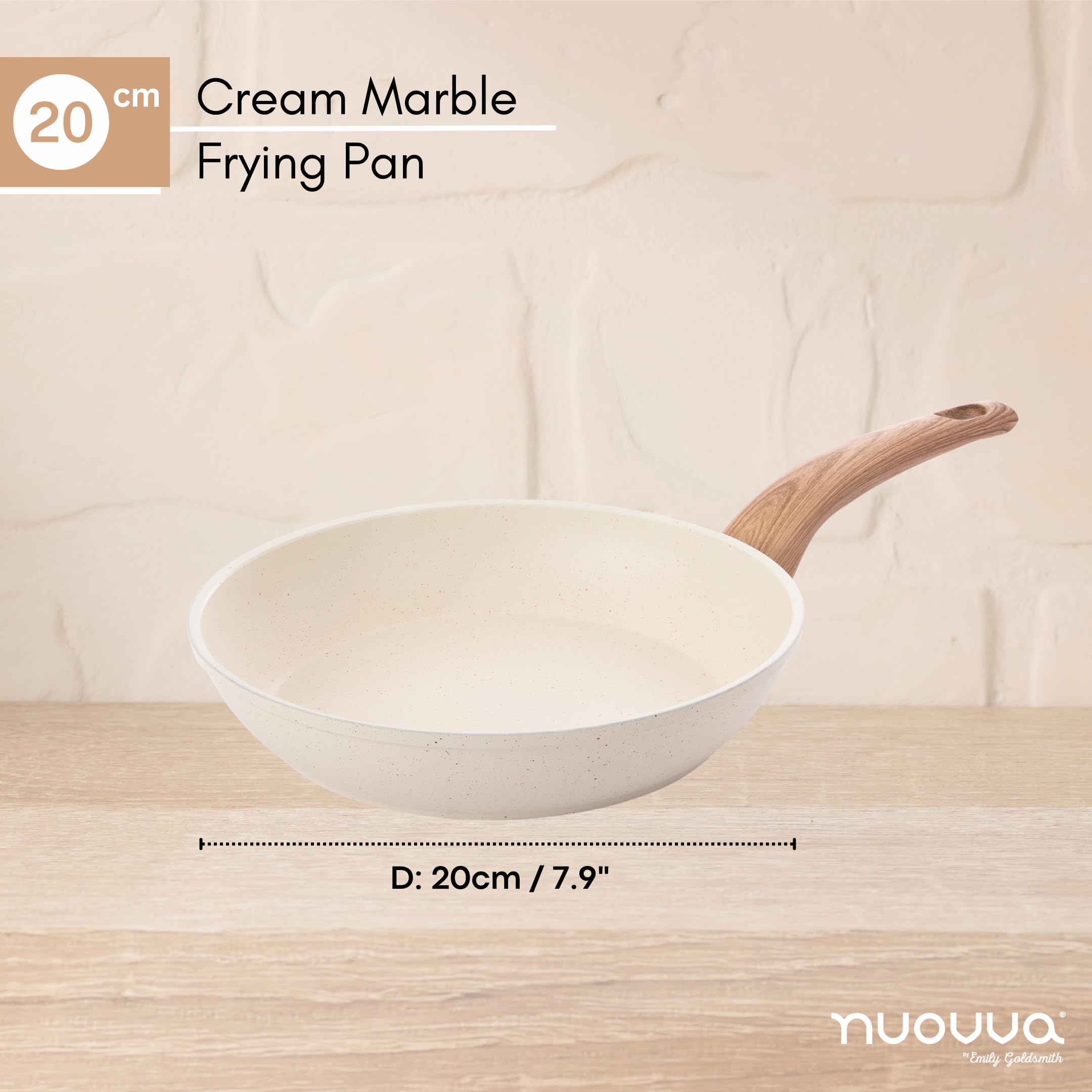 Nuovva Induction Hob Frying Pan Set - Non Stick Chef's Pan & Wok - 20cm Cream Granite - Image 2
