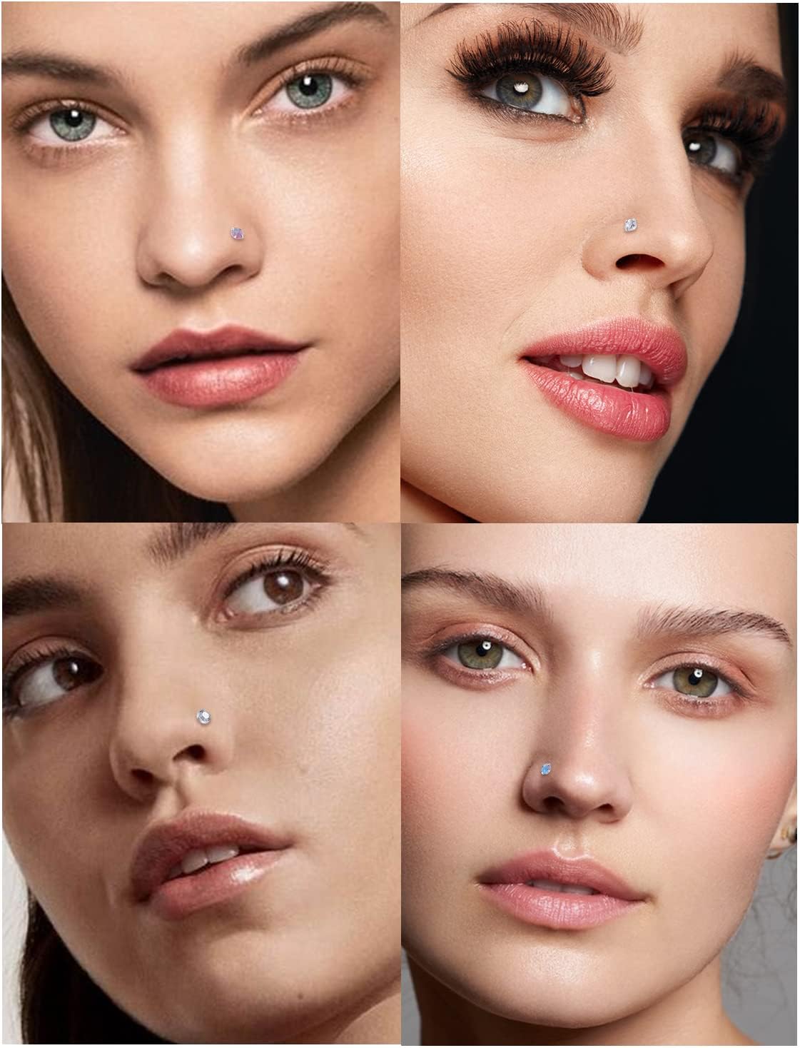 Cisyozi 18G 20G 22G Nose Rings Studs Surgical Steel Nose Stud Set 1.5mm 2mm 2.5mm 3mm Diamond Cubic Zirconia Opal Screw L Shaped Straight Nose Piercing Jewelry for Women Men - Image 5