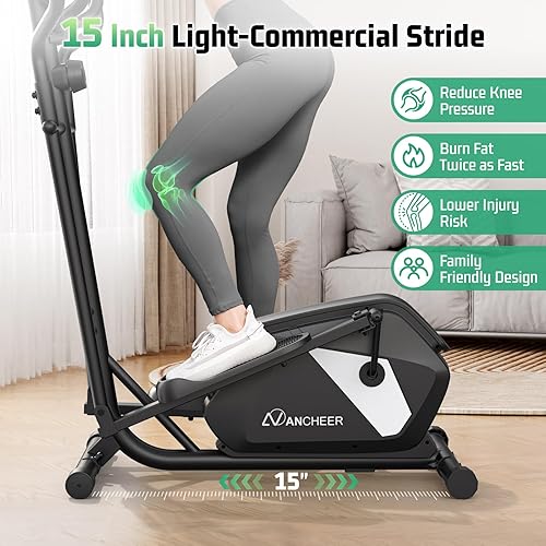 Miniatura 5 de ANCHEER Máquina elíptica de ejercicios, máquina elíptica para el hogar con accionamiento magnético ultra suave, entrenador elíptico de resistencia