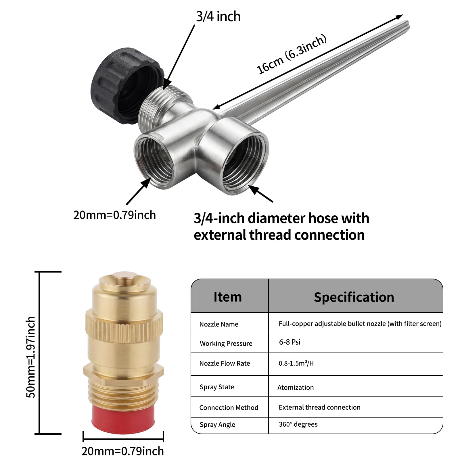 Rasensprenger für Hof, Metall, 360°-Abdeckung, Sprinkler mit Aluminium-Legierung, verstellbarer Wasserdurchfluss, Messingdüse für Hof, Garten, Gemüse, kleine/mittlere Rasenbewässerung, 2 Stück