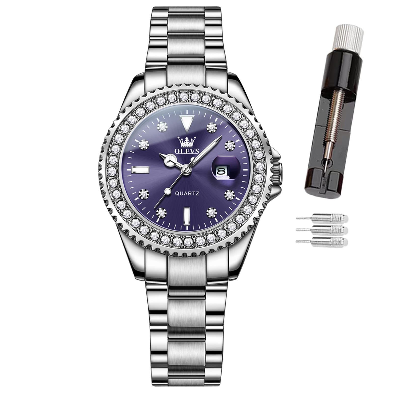 OLEVS Damen-Armbanduhr, kleines Handgelenk, Rotgold, Diamant-Zifferblatt, Quarzuhr, modisch, nachtleuchtend, wasserdicht, analoge Uhr für Frauen