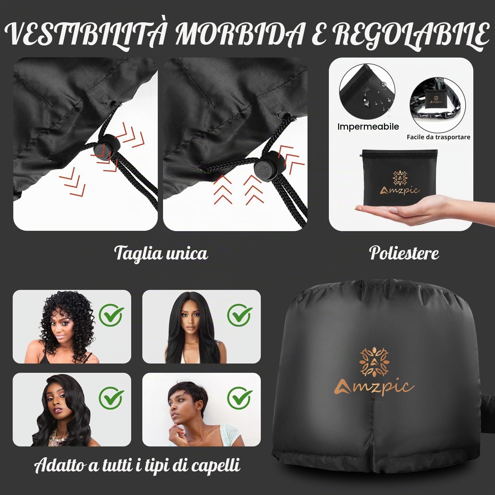 Attacco per asciugacapelli con cappuccio, Attacco per asciugacapelli extra large regolabile e morbido per un'asciugatura più rapida a casa, Facile da usare per lo styling, l'arricciatura e il