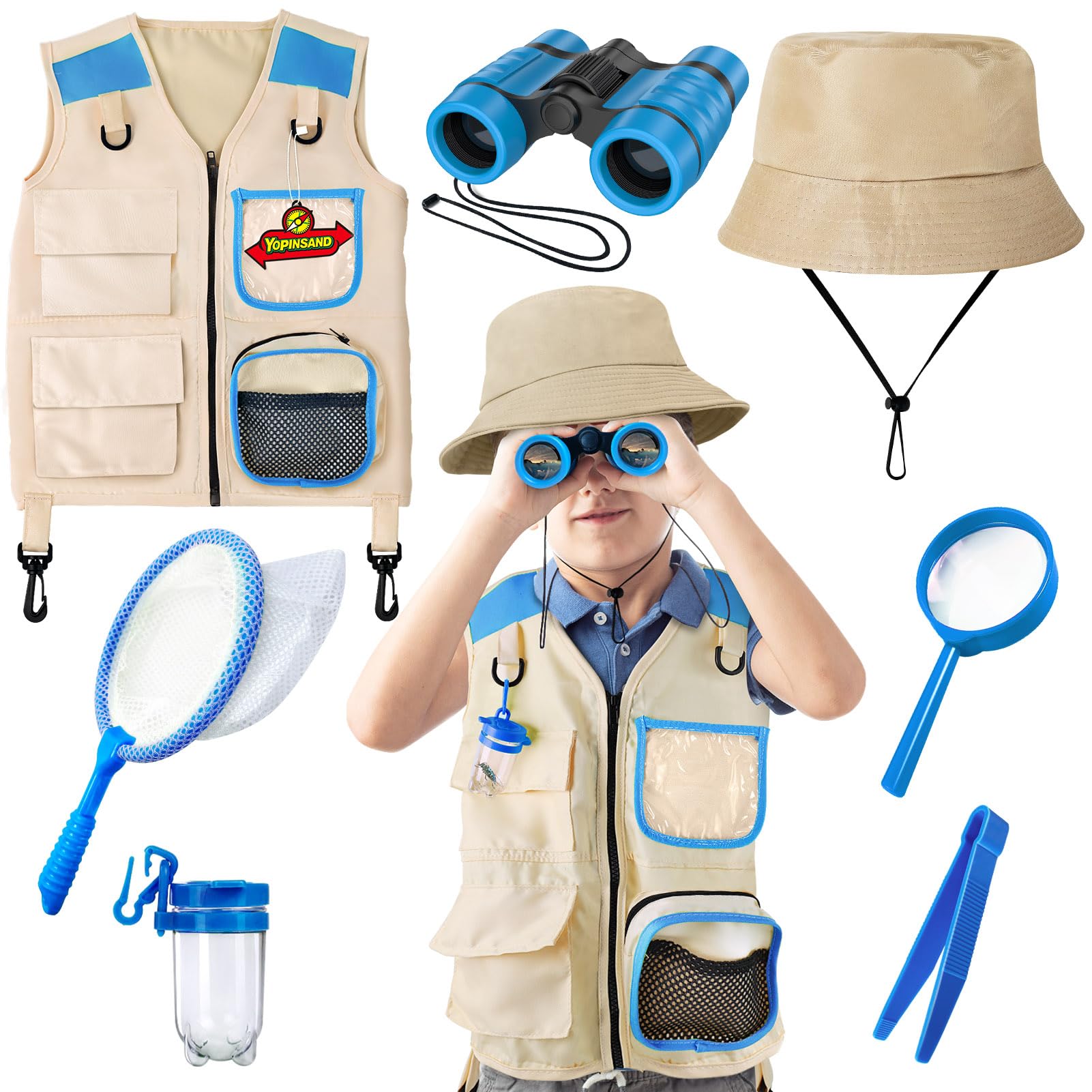 YOPINSAND Kids Explorer Kit & Bug Catcher Kit, Camping Gear for Kids, Outdoor Exploration Set with Vest & Hat, Ideal Outdoor Camping Adventure Toys for Boys Girls
