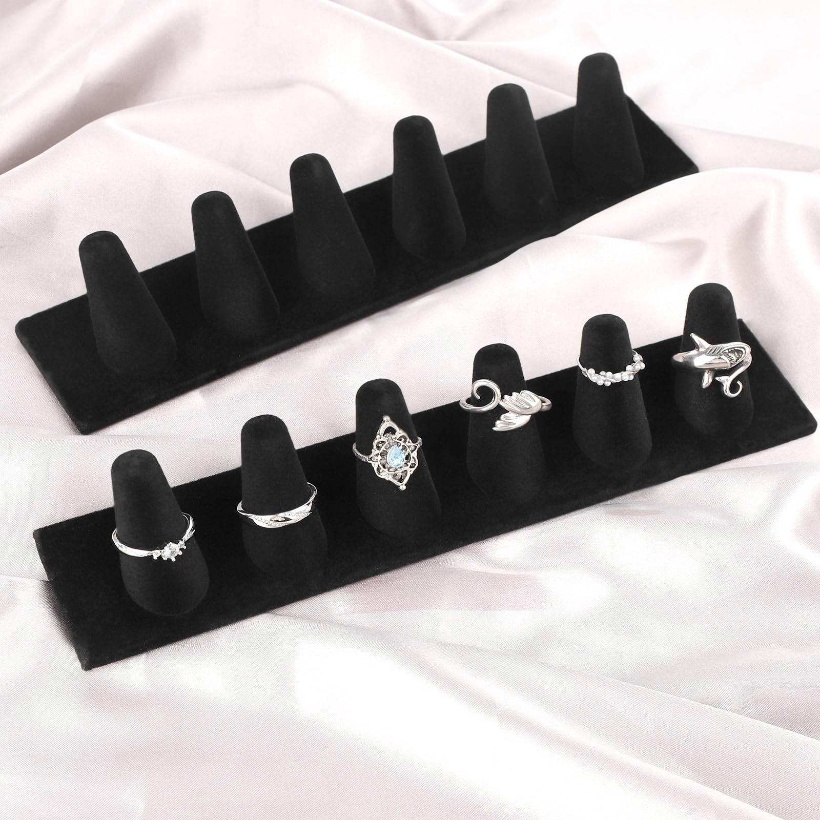 Porta Anelli In Velluto Nero A 2 Livelli - Espositore Per 12 Anelli, Base Antiscivolo Per Negozi E Casa - Foto 2