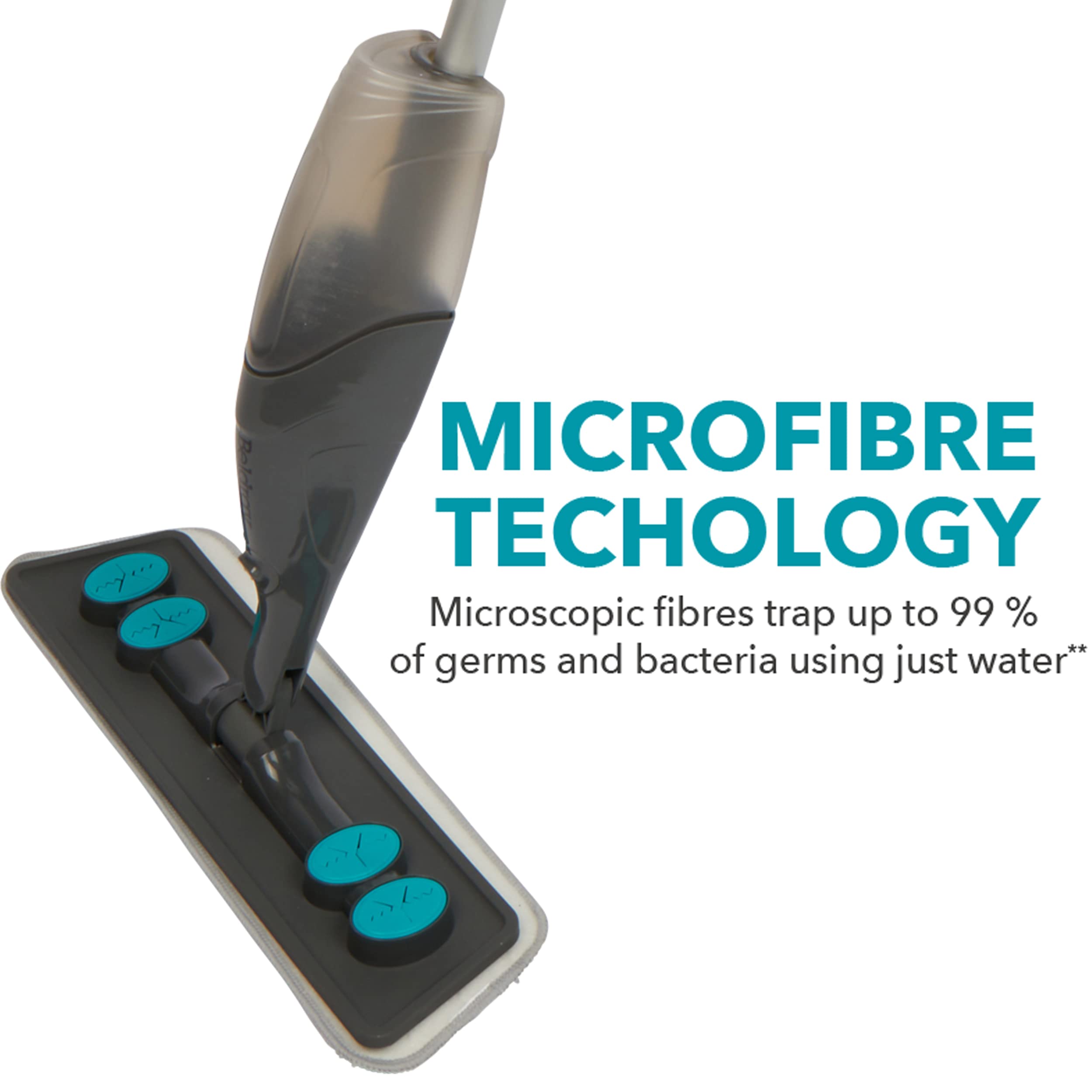 Beldray LA029425FEU7 - Mocio in microfibra senza sostanze chimiche, solo acqua, funzione spray integrata, fibre microscopiche, bottiglia ricaricabile da 600 ml, testa girevole a 180 gradi, per