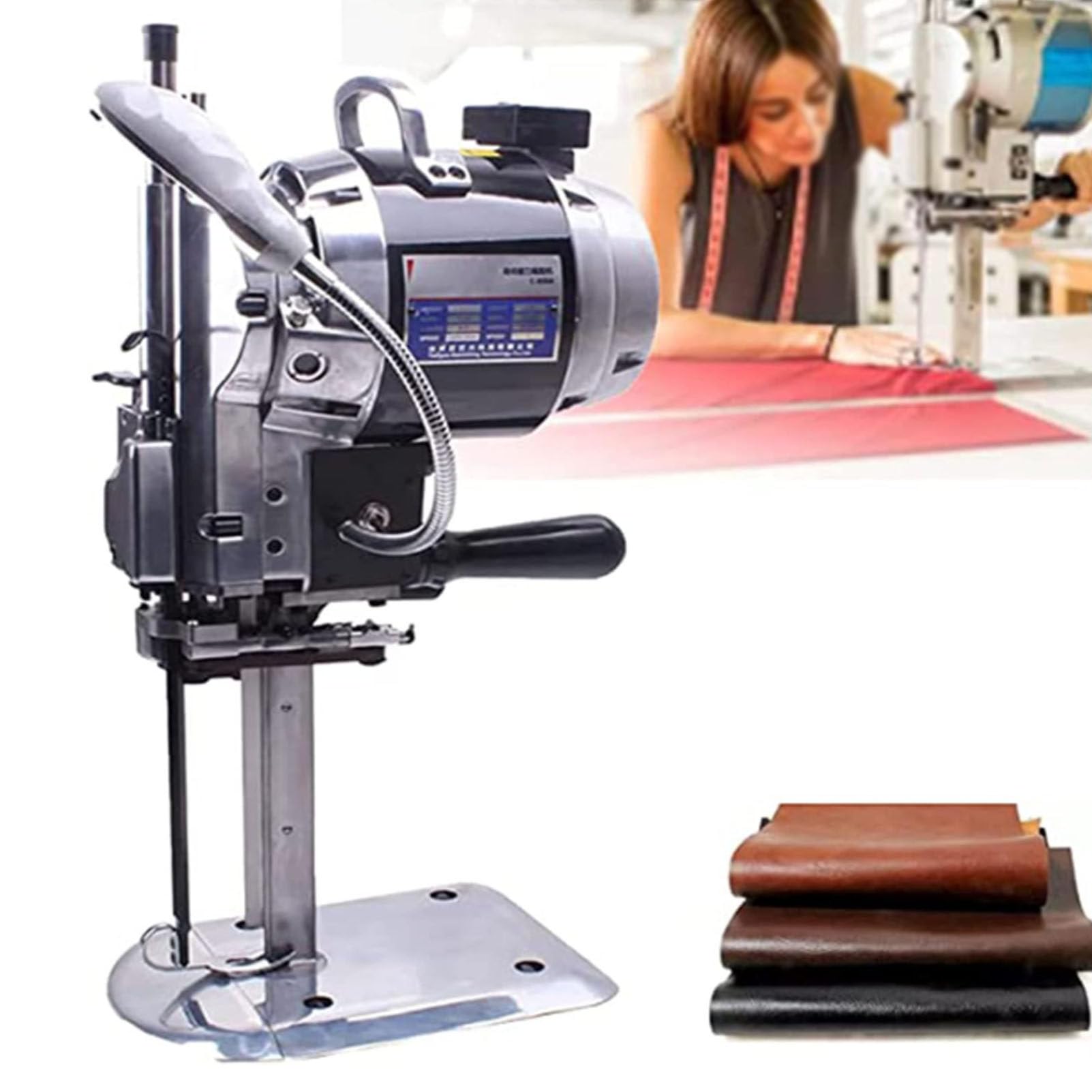 Machine De Découpe De Tissu Électrique avec Lumière LED Et Affûtage Automatique, Idéale pour Les Vêtements, Le Cuir Et Le Papier, 38 Cm (15 Pouces)