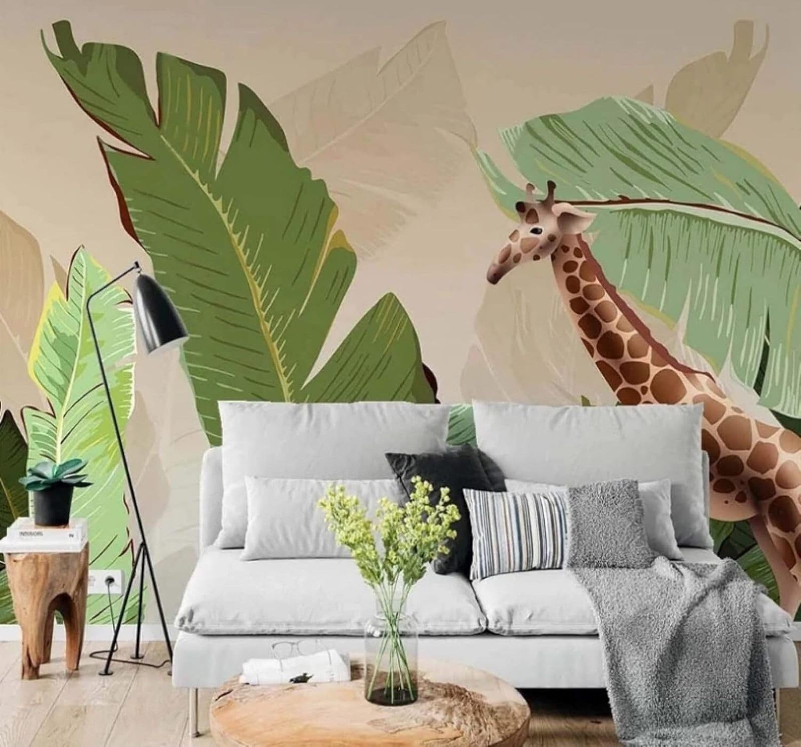 XLMING Fresh Green Banana Leaves Animals Giraffe 3D Wallpaper Luxury Home Dining Decor Paste Sofa Living Room The Wall for Bedroom Mural-430cm×300cm