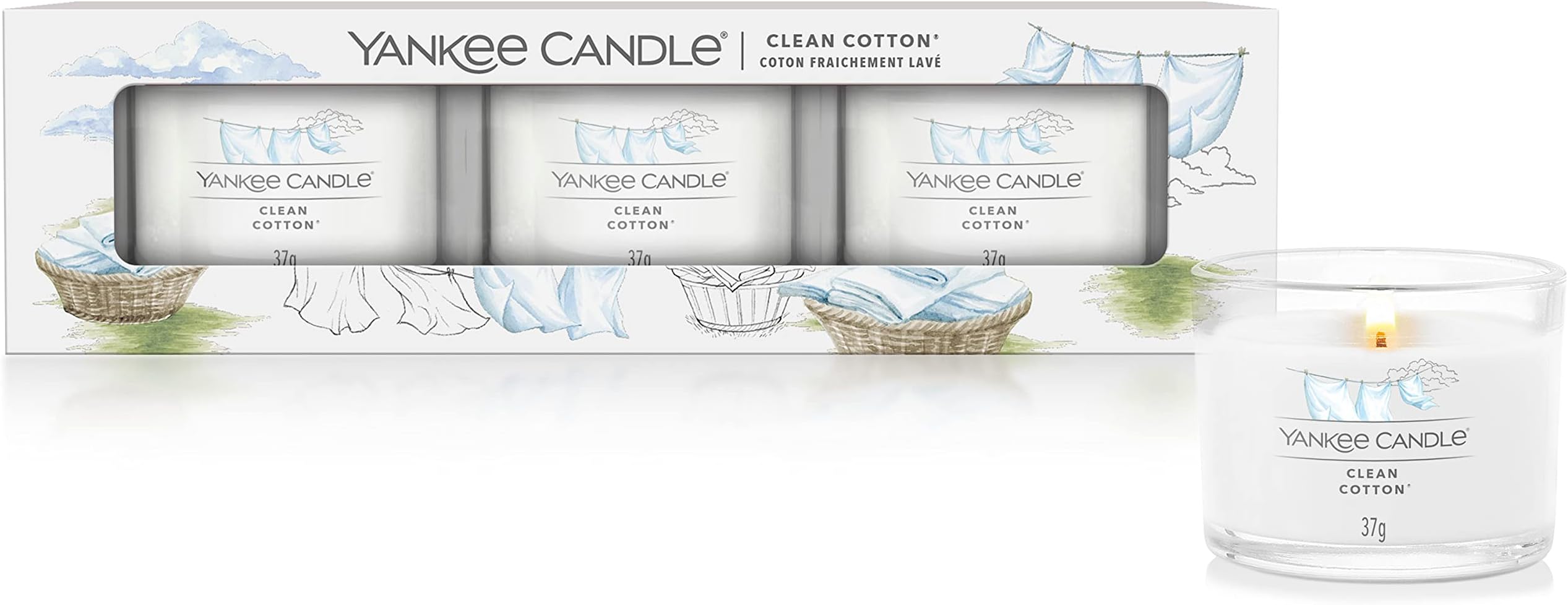 Yankee Candle Scented Candles Gift Set, Clean Cotton Filled Votive Candles, Soy Blend Wax Mix, 3 Count