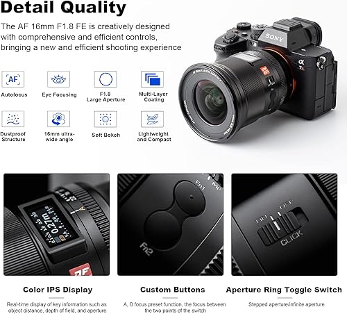 Vista 72 de VILTROX Lente de montaje de 0.512 in f1.4 F/1.4 E, lente gran angular Aps-C Prime para cámara Sony E Mount A9/a7RIV/a7RIII/a7III/a7SIII/a7C