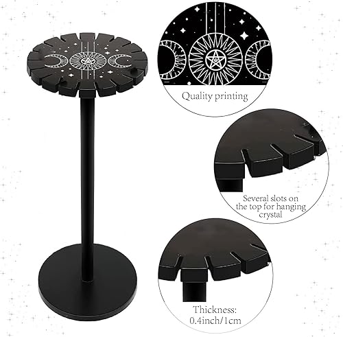 Miniatura 4 de CREATCABIN Soporte de péndulo de fase lunar para adivinación, grosor de madera con ranuras para cristales, piedras, collares, accesorios, regalos de