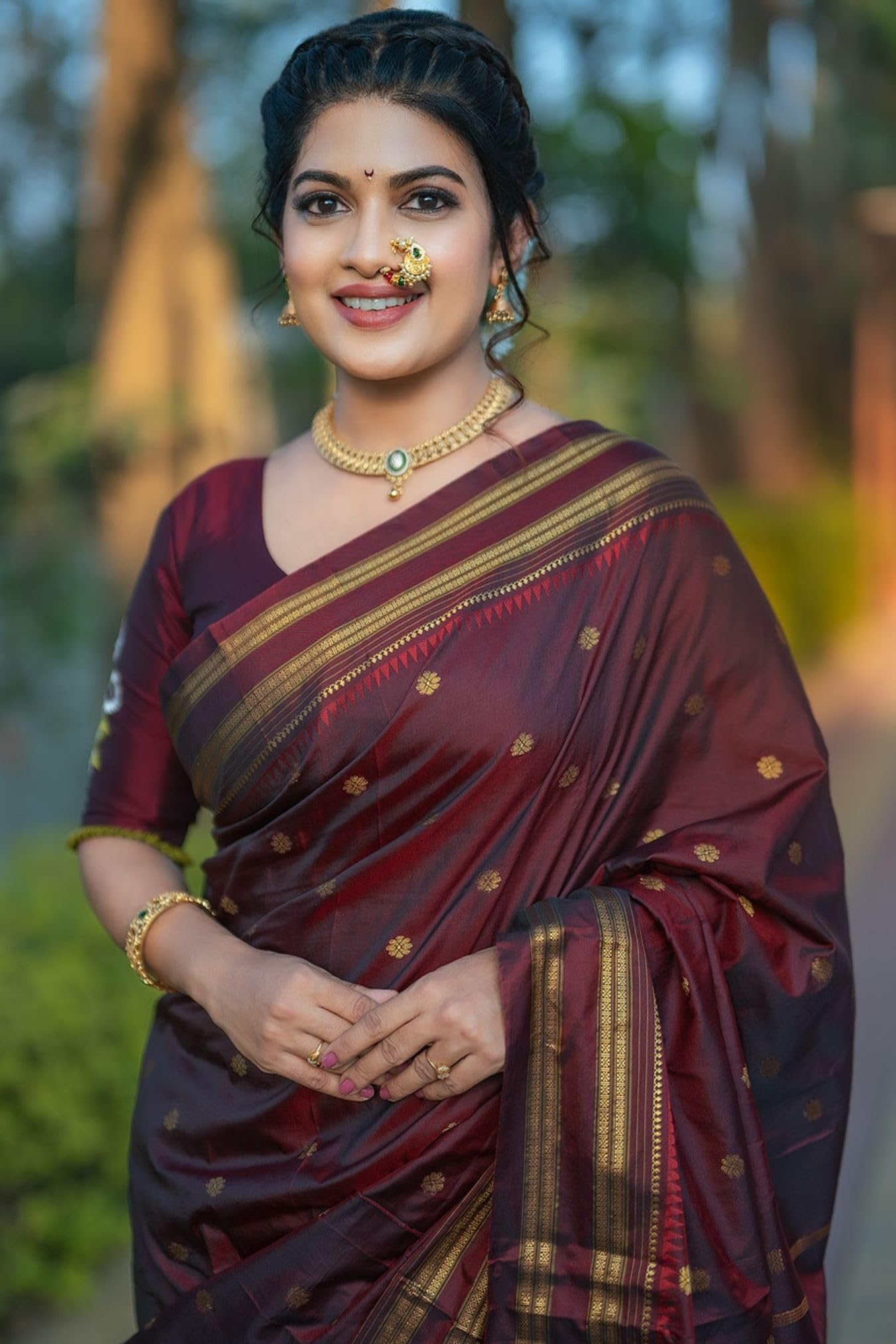 SGF11 Women's Kanjivaram Soft Silk Saree With Unstitched Blouse Piece (Brown)