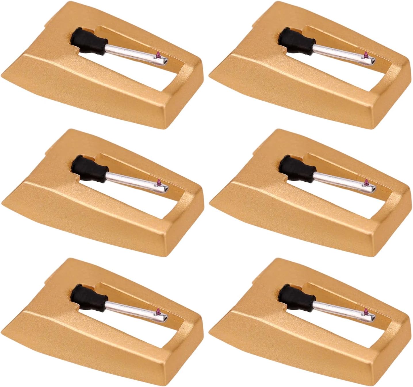 SAVITA 6pcs Record Player Needles, Turntable Replacement Needle Durable Turntable Stylus Replacement Parts for Vinyl Record Player (Gold-Color)