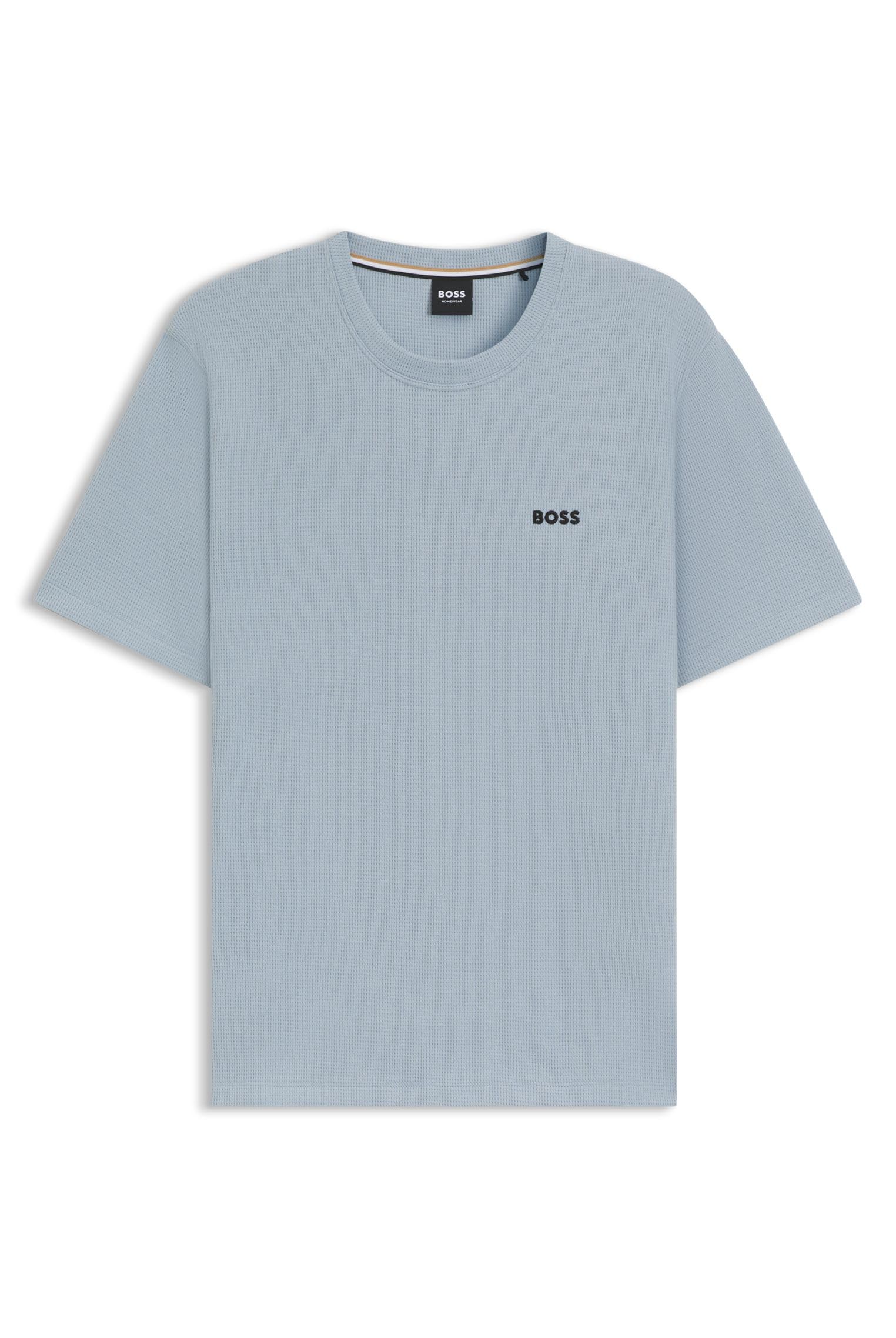 Boss Men's Open Blue483 Waffle T-Shirt Waffle-Structured Pyjama T-Shirt With Embroidered Logo Extra Large