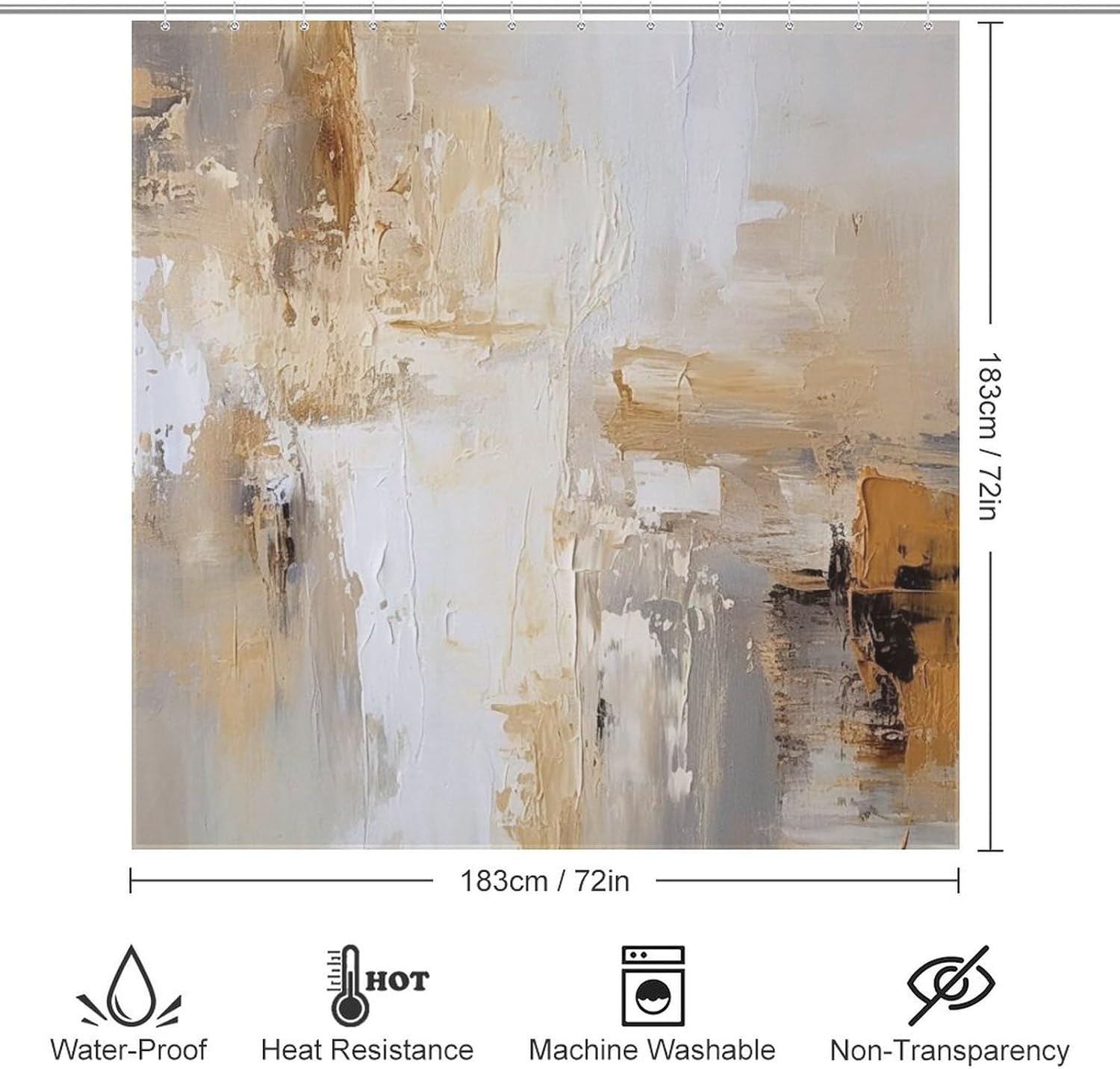 Oil Painting Abstract Shower Curtain for Bathroom, Brown Black Grey White Reflection Boho Shower Curtain Set, Brush Strokes Fabric Modern Waterproof Bathroom Decor with 12 Hooks 72x72in T