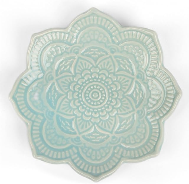 Myga Jewellery Dish - Ceramic Mandala Trinket Tray perfect for Earrings, Bracelet, Rings, Necklaces & Hair Clips - Beautiful Home Décor & Ideal for Gifting