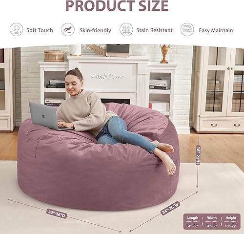 Miniatura 476 de Puf de 5 pies, puf grande con relleno de espuma viscoelástica, sofá puff esponjoso con funda de terciopelo holandés, puf redondo para sala de estar,