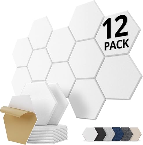 Miniatura 12 de Paneles de pared acústicos hexagonales autoadhesivos, paquete de 18 azulejos absorbentes de sonido para paredes y puertas, panel interior decorativo