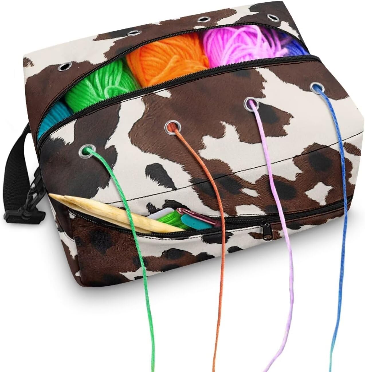 Kathyboom Cowhide Knitting Bag Crochet Bag Dust Resistant Yarn Organizer Knitting & Crochet Supplies Yarn Bag for Knitting Needles, Crochet Hooks