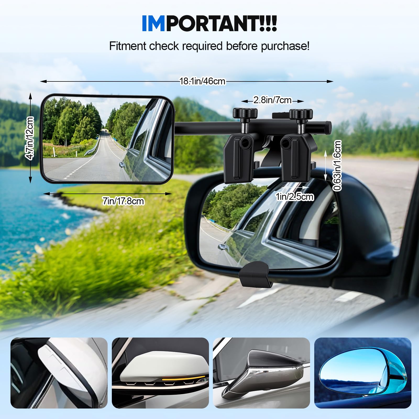 Espejo de caravana para coche, 2 unidades, con pinzas, giratorio 360 ° y plegable, estable y resistente a la lluvia, espejos para remolques para caravanas, caravanas