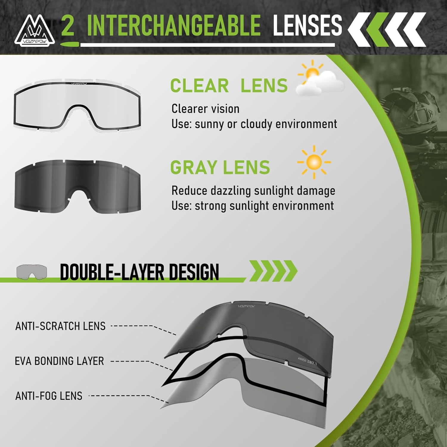 Airsoft Goggles Anti Fog with ANSI Z87.1 Certified, Safety Goggles Impact Resistant, Tactical Shooting Glasses