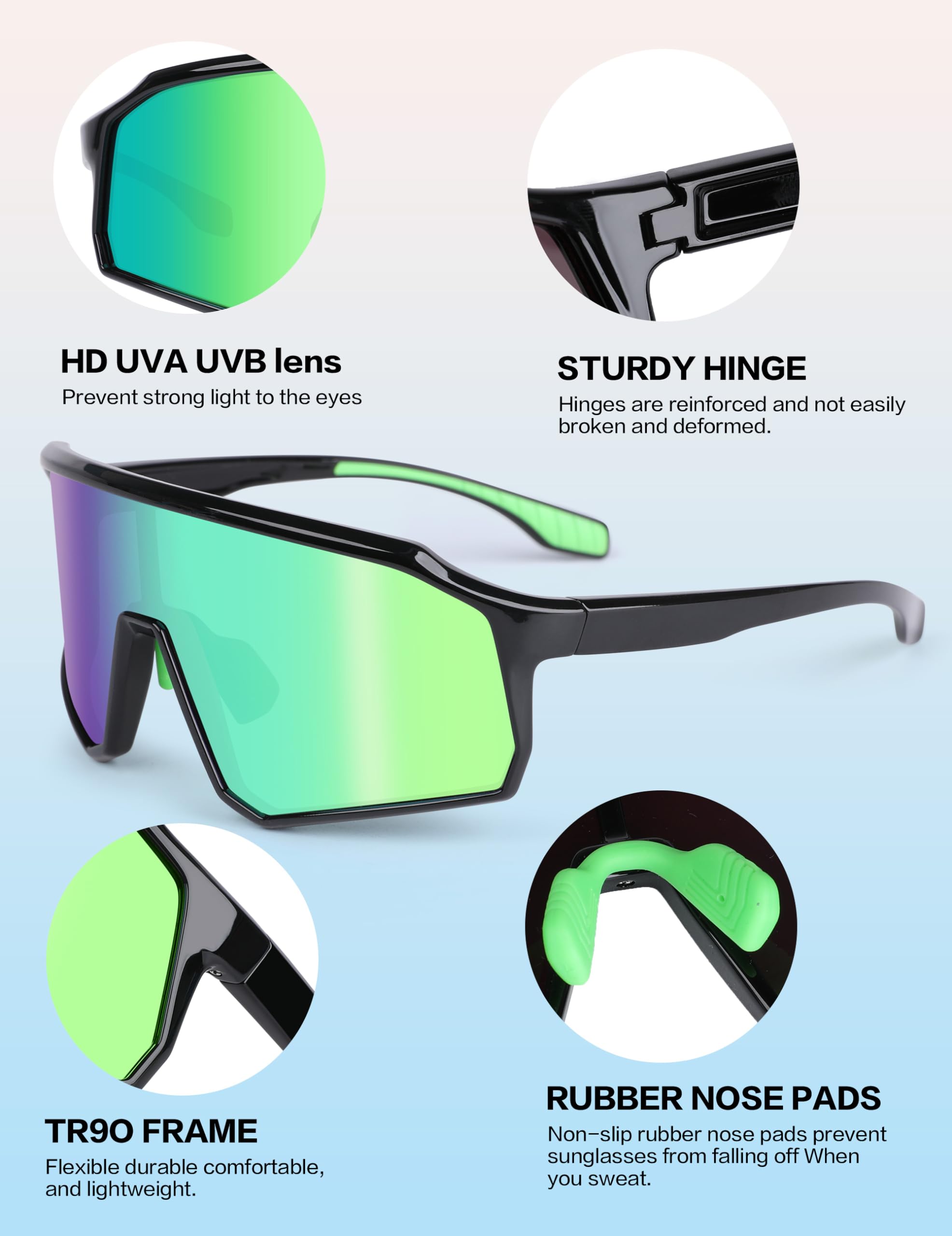 BIRCEN Gafas de sol de béisbol para niños: UV400 para niños, gafas de sol deportivas, softball, ciclismo, para niños y niñas
