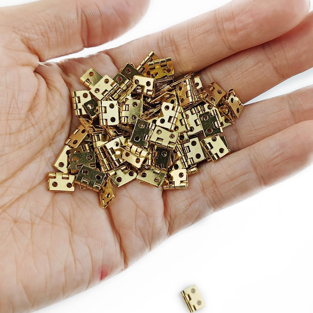 GXXMEI 100PCS Mini Hinges Pure Copper Cabinet Drawer Butt Hinges Connectors Miniature Furniture Wooden Box Jewelry Chest Box Cabinet DIY Accessories (Gold)