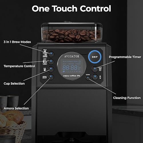 Miniatura 3 de Cafetera programable de 5 tazas con molinillo integrado, cafetera de goteo automática con temporizador, tanque extraíble, jarra de vidrio de 22