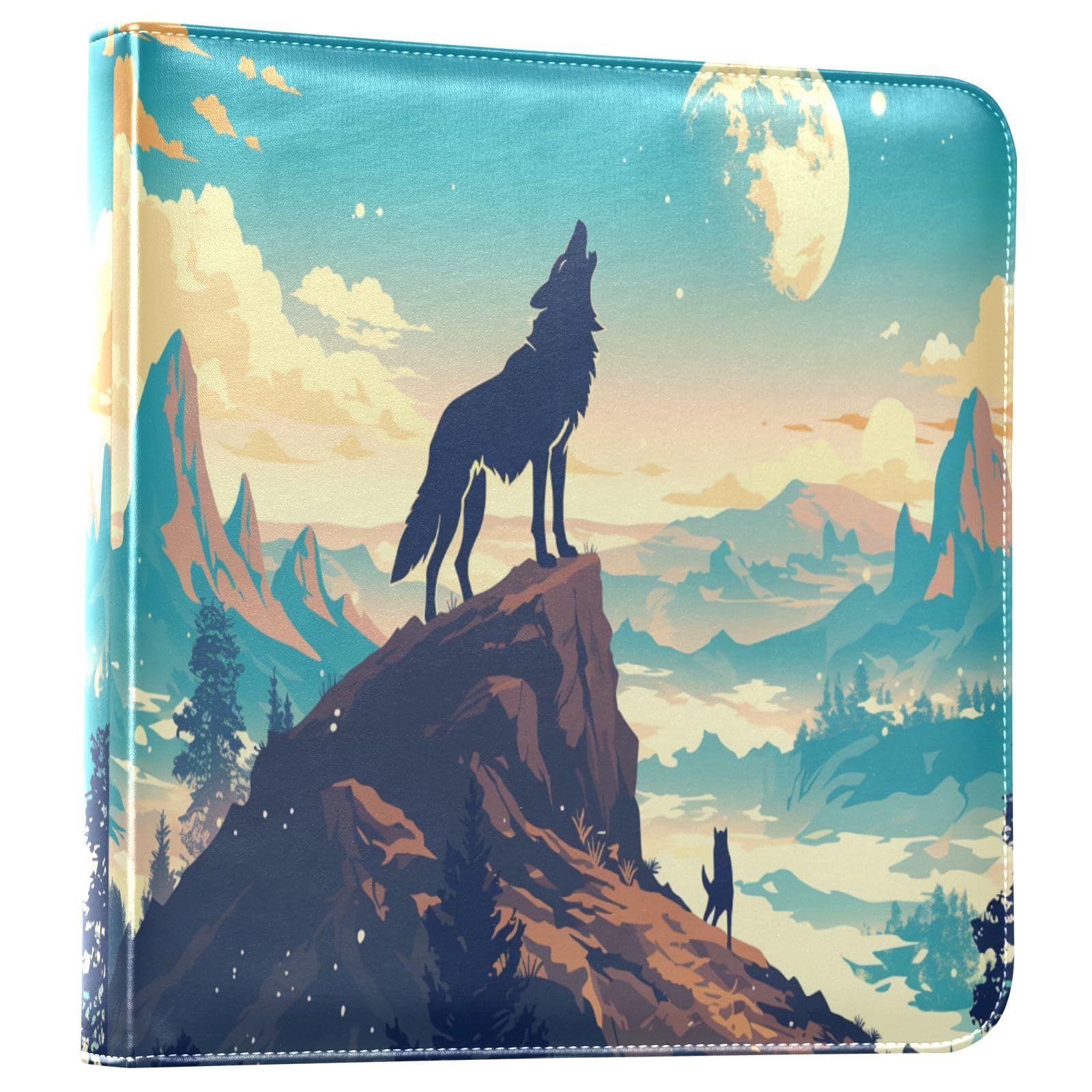 Kigai Wolf Photo Album Self Adhesive Scrapbook Album Leather Cover DIY Picture Scrap Book with 20 Adhesive Sheets, 11.8x24x0.8 inch