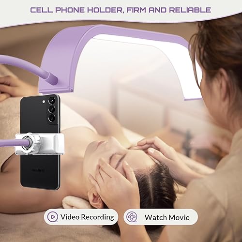 Miniatura 8 de Luz de pestañas para tecnología de pestañas, luz esteticista de pestañas con soporte para teléfono, lámpara de pestañas flexible de cuello de cisne