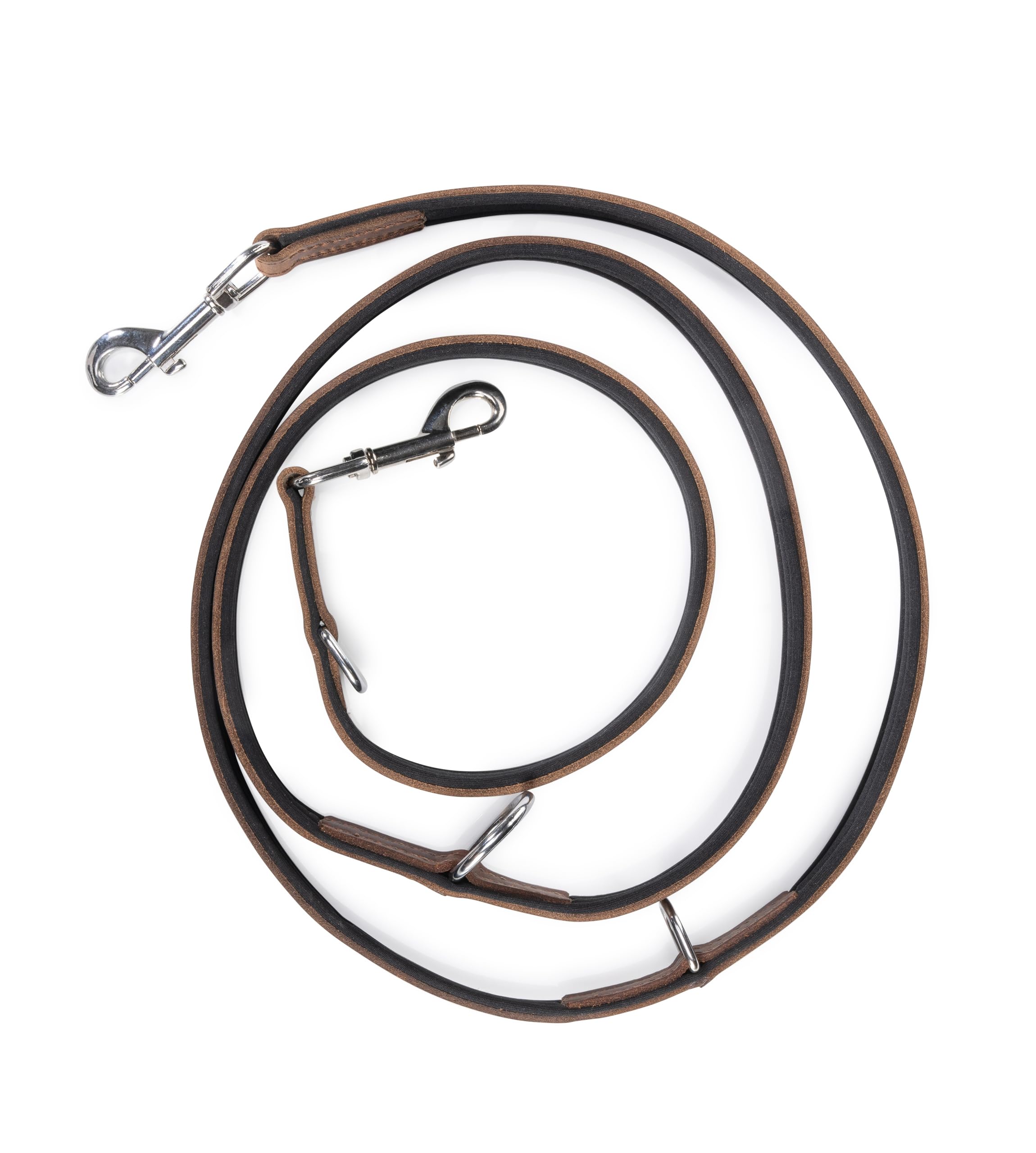 Jack & Russell Premium Correa de perro de 2,0m de cuero - Correa de perro ajustable - Cuero de búfalo, neopreno y mosquetón de acero inoxidable, correa de cuero marrón Tymothy (Marrón)