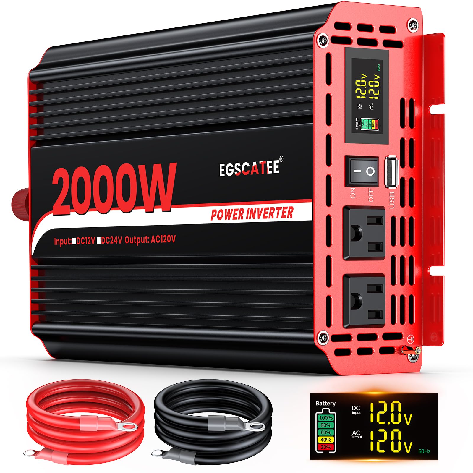 Photo 1 of 2000W Power Inverter 12V DC to 110V/120V AC Converter, Peak Power 4000W Car Inverter with LCD Display, 2 AC Outlets, 3.1A USB Port for Vehicles, Camping, Travel, Emergency Use