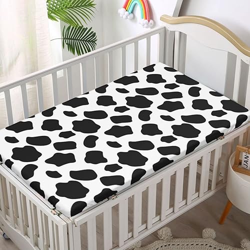 Miniatura 2 de Sábana bajera ajustable para cuna con estampado de vaca, sábana bajera estándar para cuna, suave y transpirable, sábana para cuna de bebé para niña