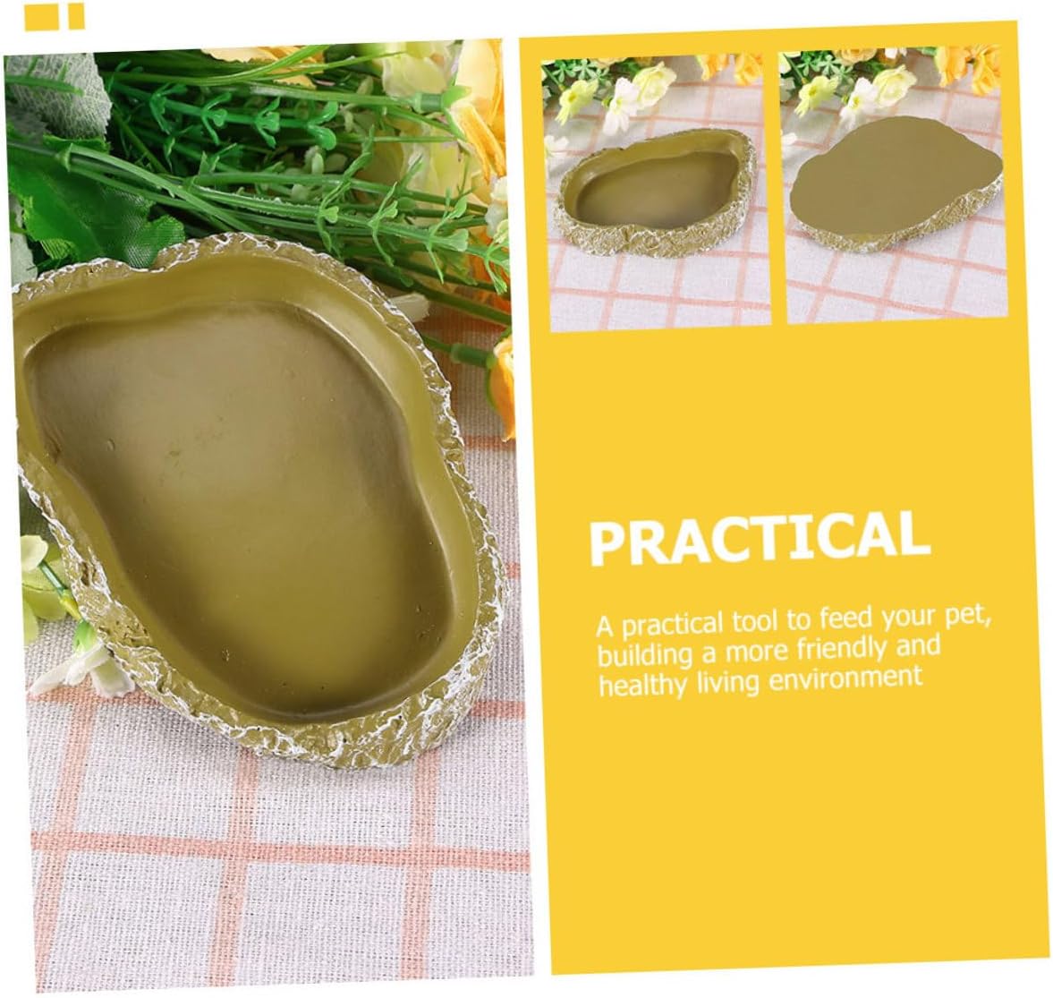 3pcs Reptile Food Basins and Water Dish Set Resin Turtle Feeding Bowls Terrarium Bowls for Lizards Bearded Dragons Amphibians Pet Feeding