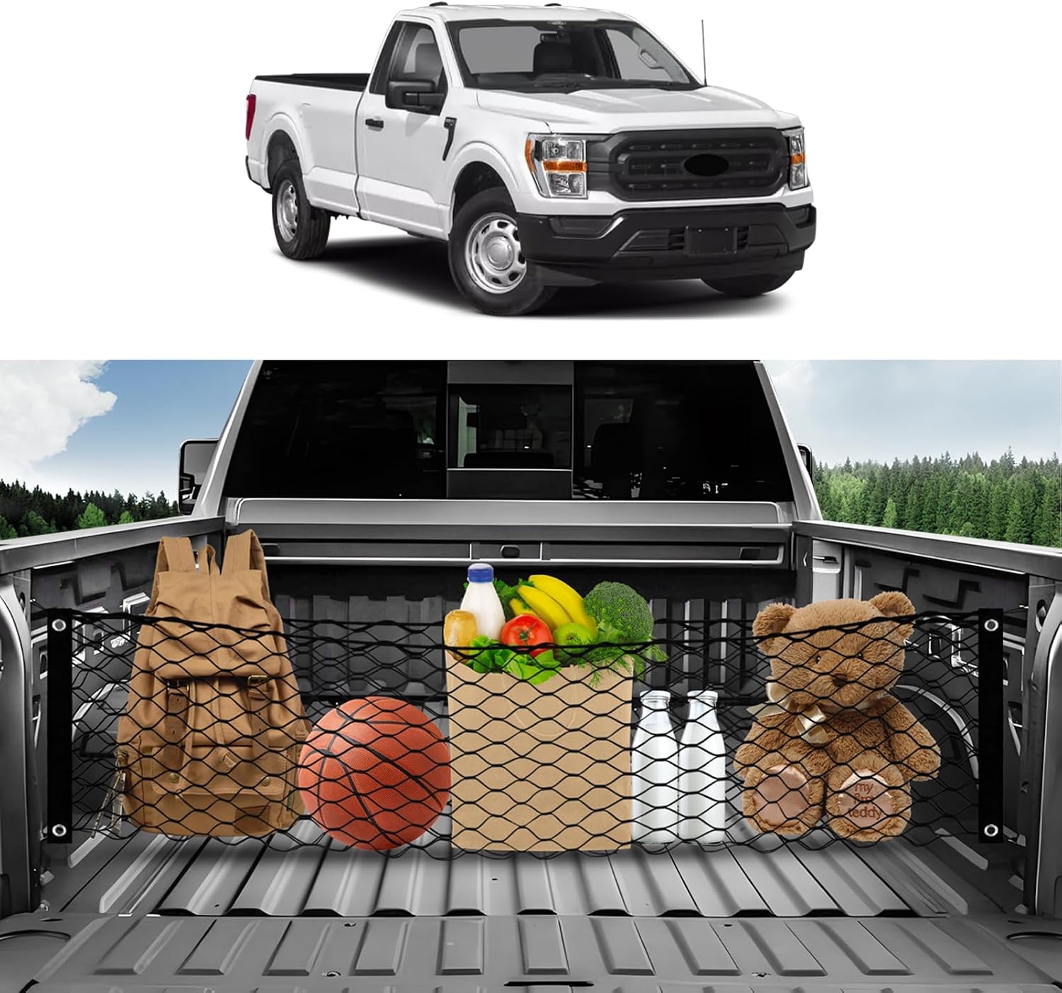 Karltys 2024 2025 F-150 Cargo Net for 2015-2025 Ford F-150 F-250 F-350 Envelope Style Truck Bed Cargo Net, Elastic Heavy Duty F150 Pickup Truck Bed Cargo Net Nylon Mesh Storage Netting Organizer