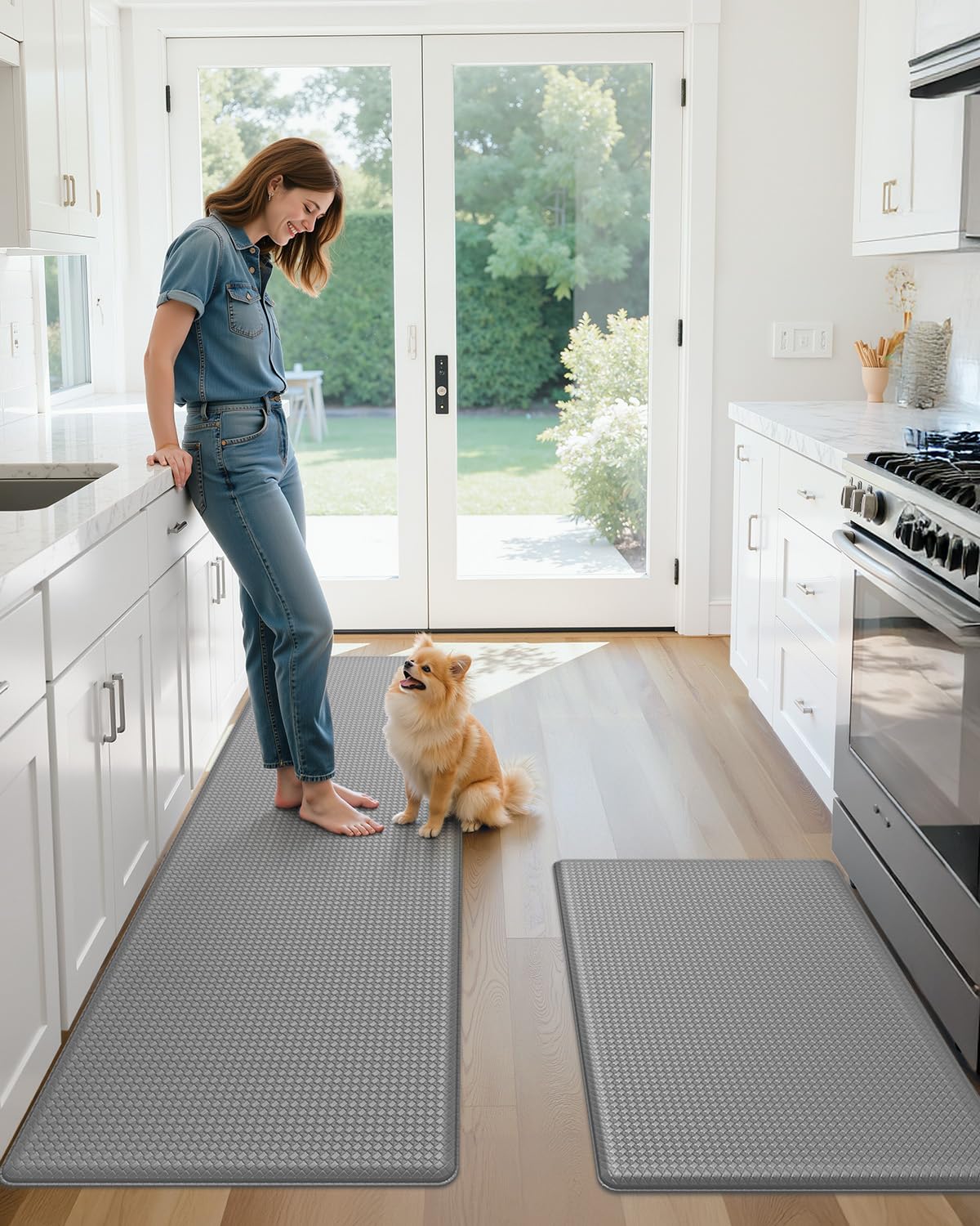Color&Geometry Alfombra Cocina Antideslizante - 44x150cm, Almohadilla Antifatiga Suave, Impermeable, Resistente al Aceite y Antideslizante, Ideal para Zona del Fregadero, Placa de Cocción, Gris