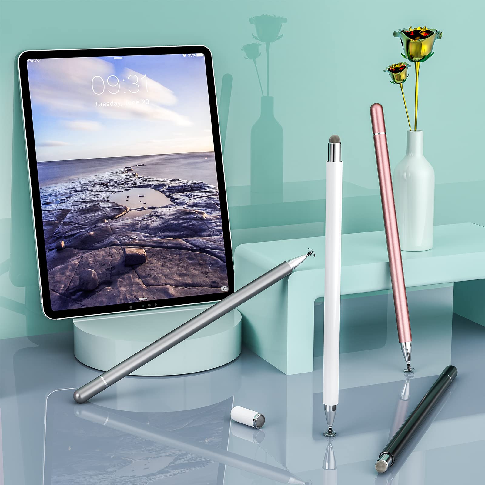 Stylet Tablette, 2 en 1 Stylet Tactile Pencil Compatible avec Toutes Les Tablettes et Smartphones, iPhone, iPad, Samsung, Lenovo, Surface, Huawei, Xiaomi, Android, iOS, etc.