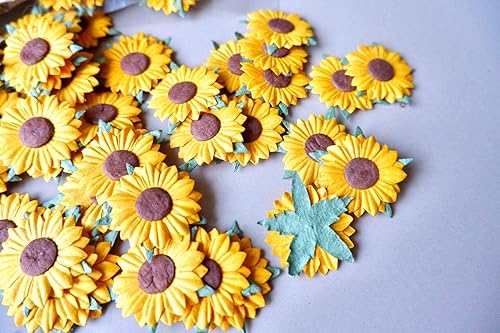 Miniatura 3 de 50 piezas de papel de morera de girasol con centro marrón, 2 capas, proyecto de manualidades de flores de 1 pulgada