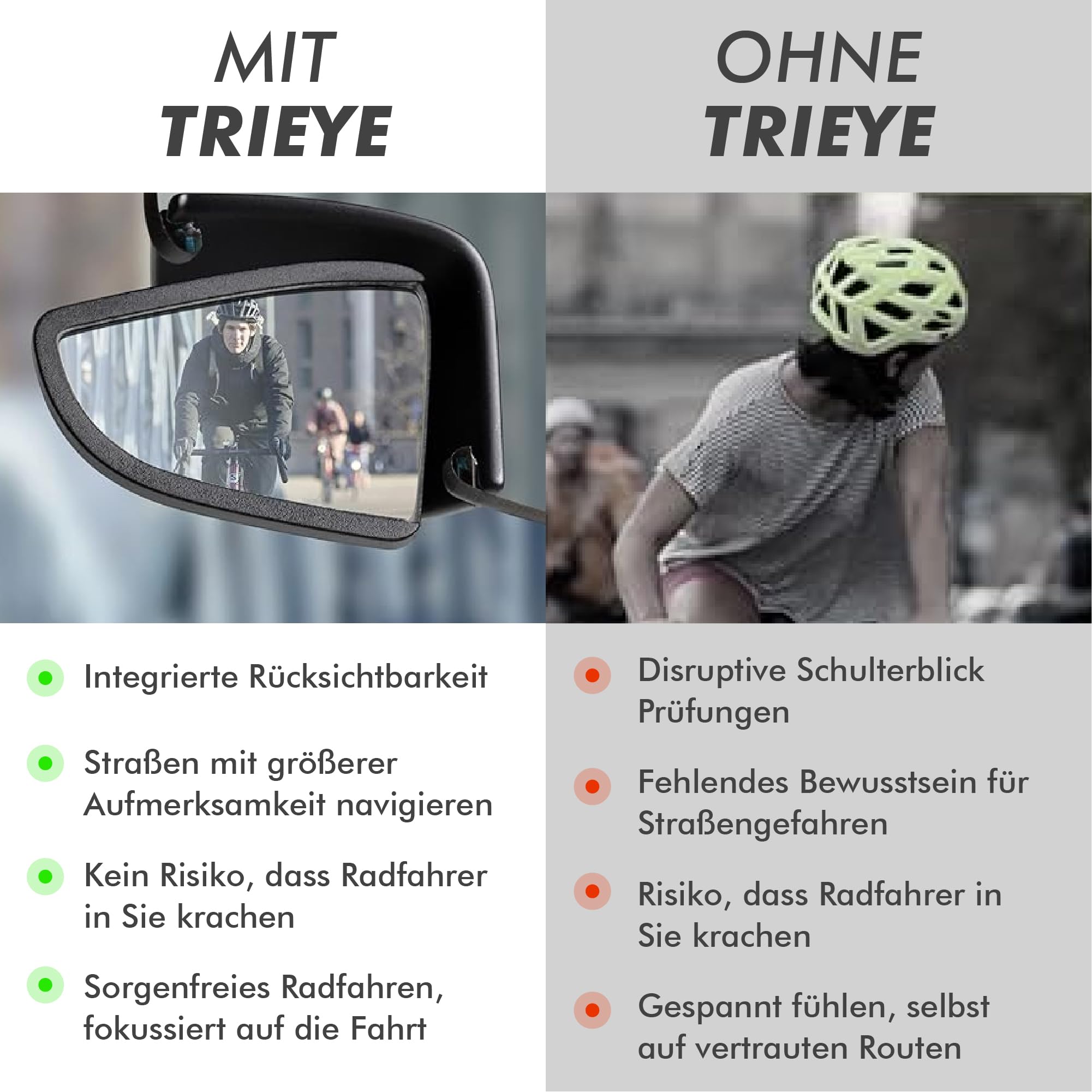 TriEye Fahrradbrille Mit Rückspiegel Links – Selbsttönende Sportbrille Für Herren & Damen – Winddicht & UV400 Schutz – Rennradbrille Für Straße & Pendler – Fahrrad Zubehör