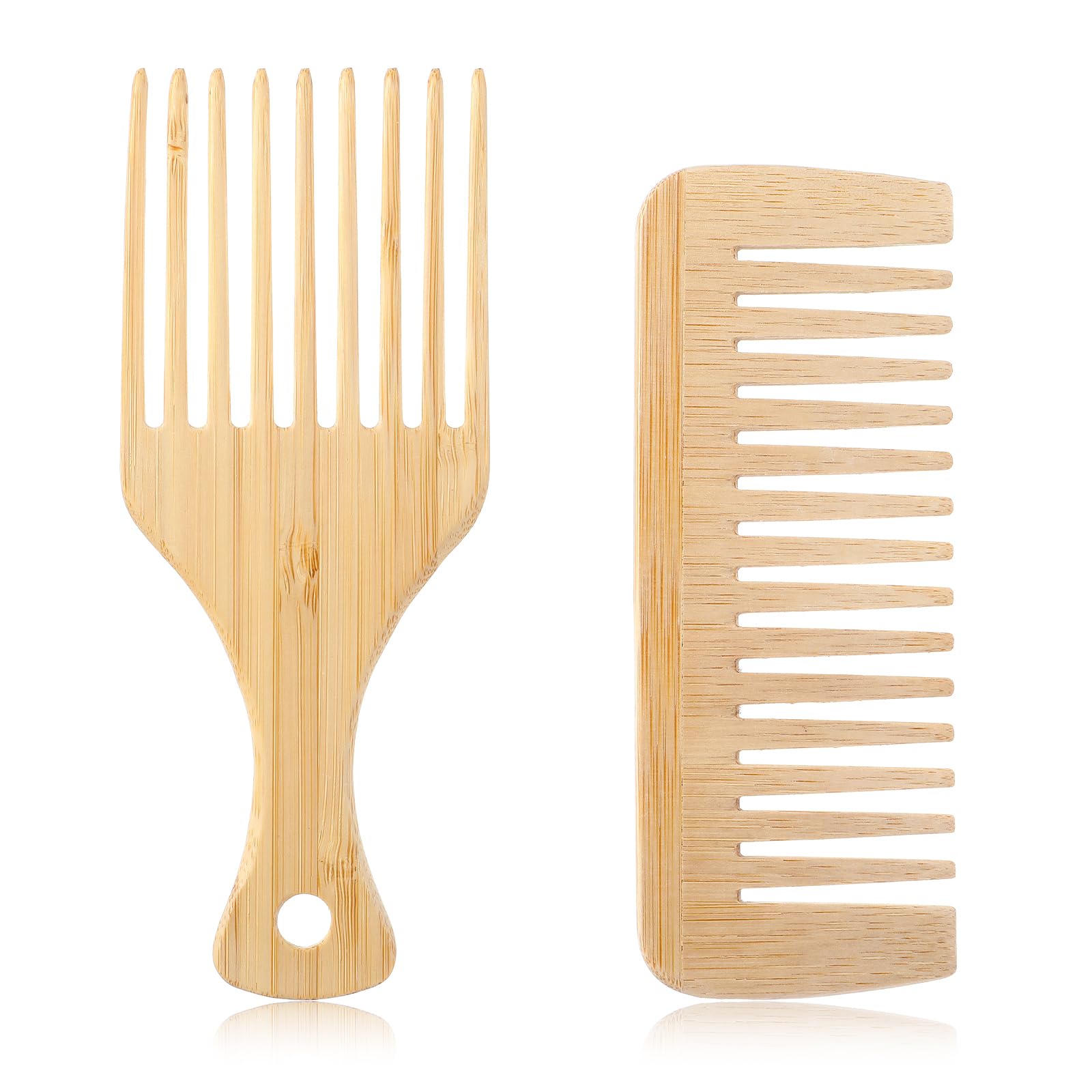 2 PCS Wood Hair Pick Wooden Comb Bamboo Wide Tooth Comb, Anti-Static Hair Pick Comb for Curly Hair Detangling & Styling for Men & Women