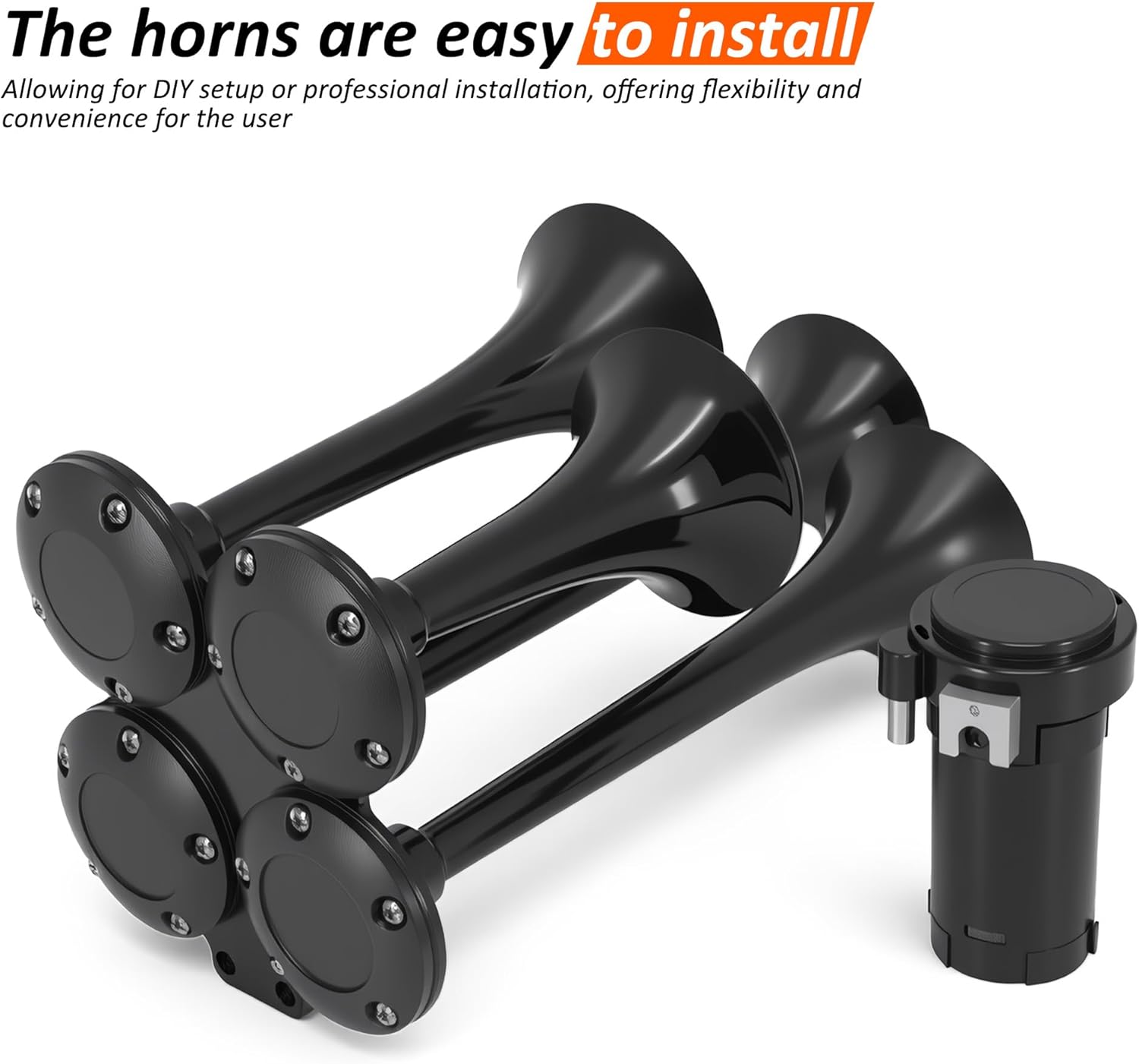 4 Trumpet Air Horn Kit, 12V 185dB Super Loud Air Horn with Compressor for Trucks Cars Pickups Boats Lorries & Vehicles, Train Horn Kit
