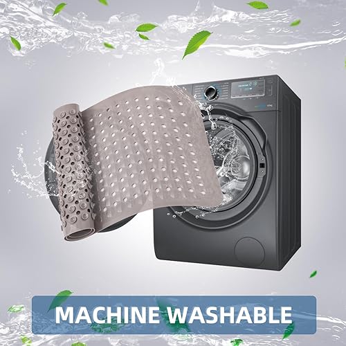 Miniatura 8 de Tapetes para bañera y ducha, extra larga, antideslizante, con ventosas y agujeros de drenaje para baño, lavables a máquina (marrón)